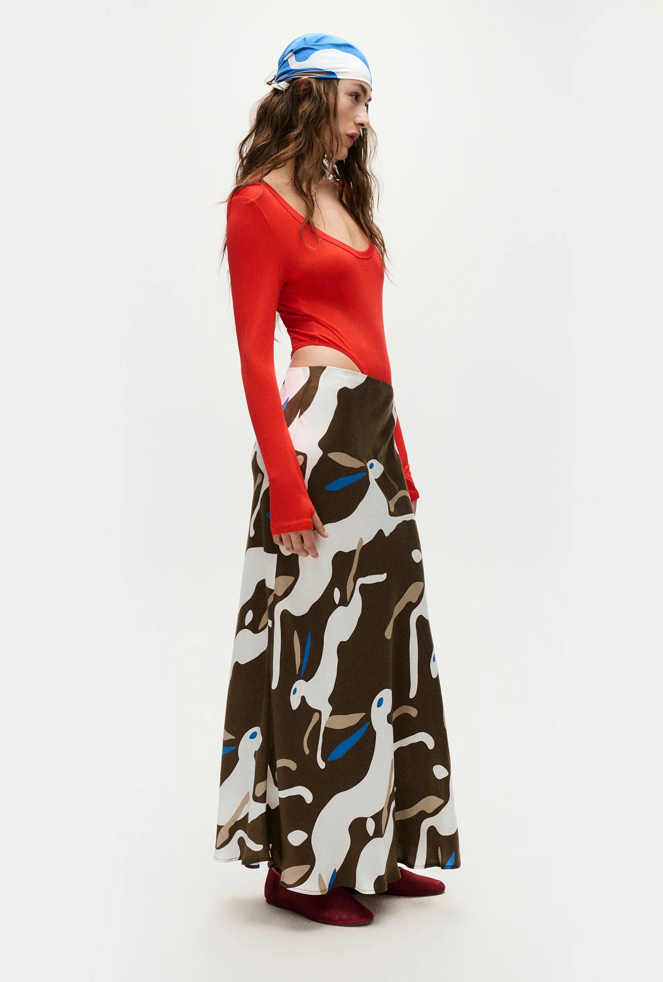 Long Bias Cut Skirt - Rabbit Dark Earth