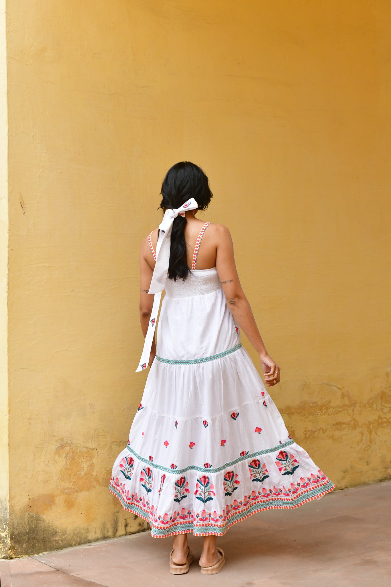 Hummingbird Embroidered Swing Maxi