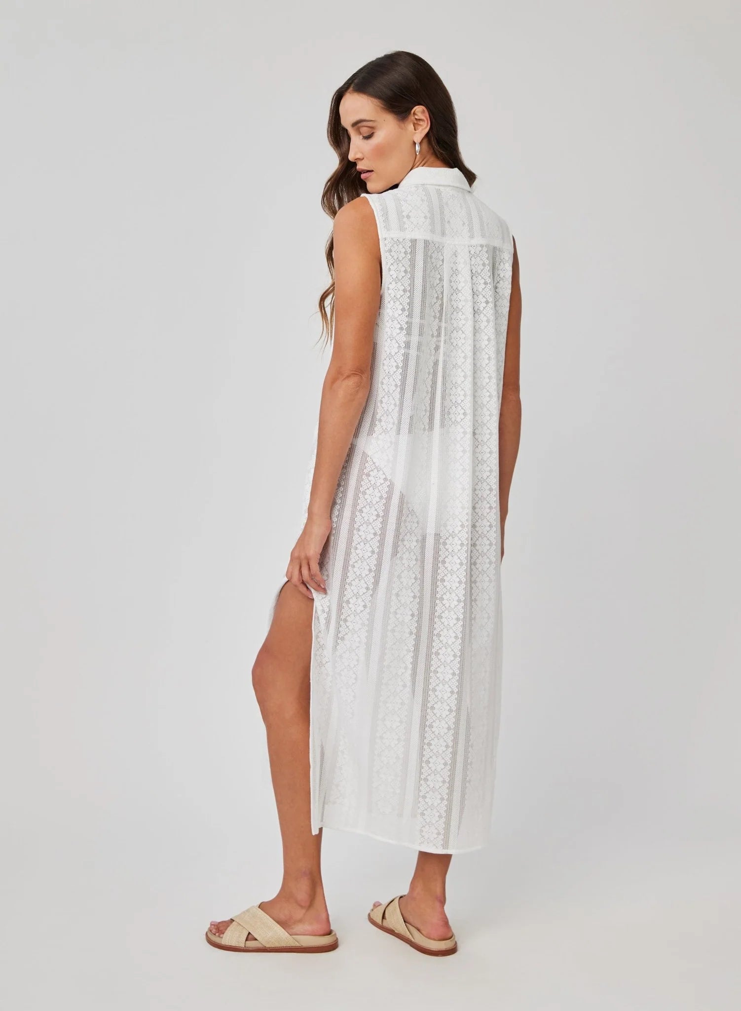 Side Slit Duster Dress - Off White
