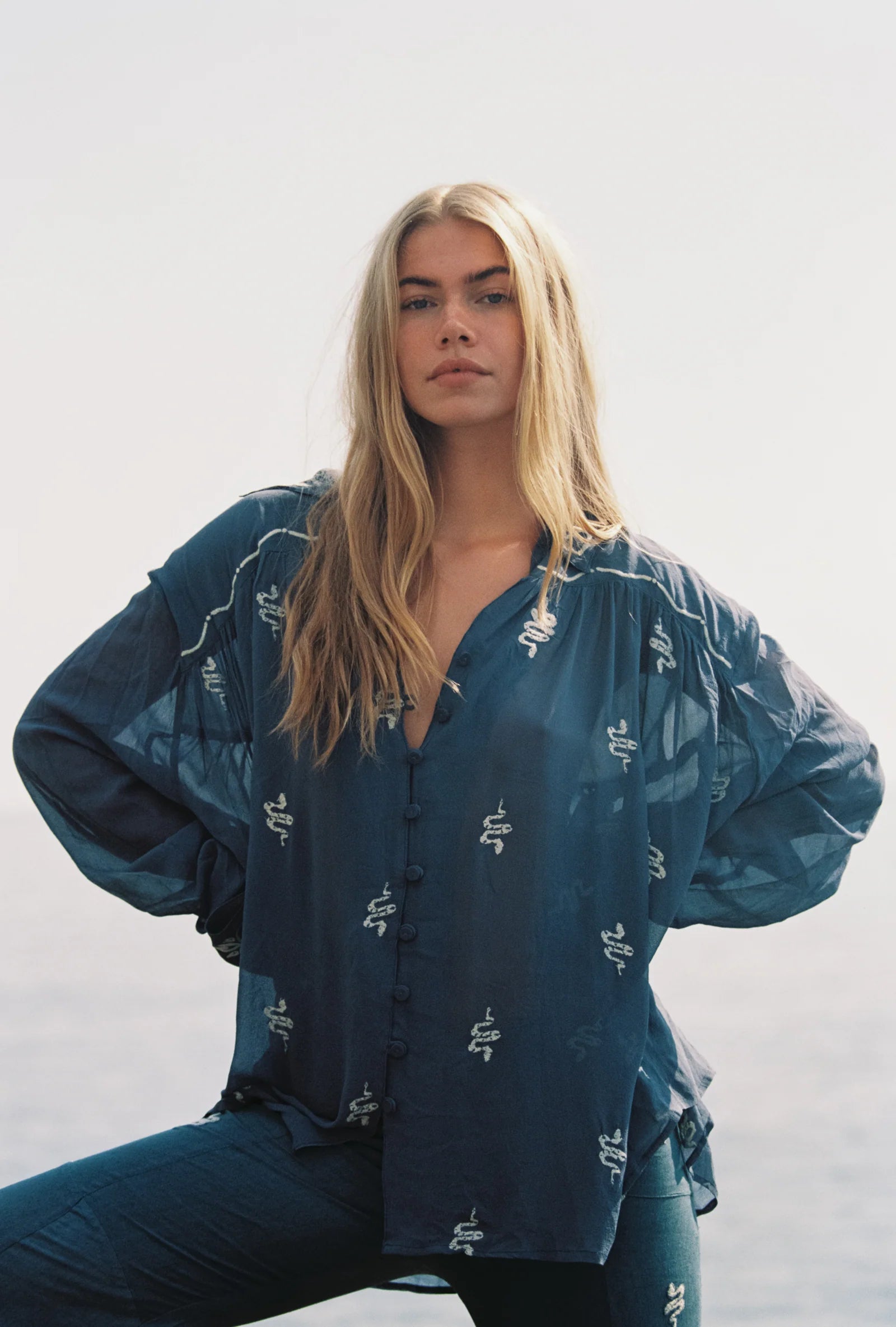 Serpentine Embroidered Silk Shirt