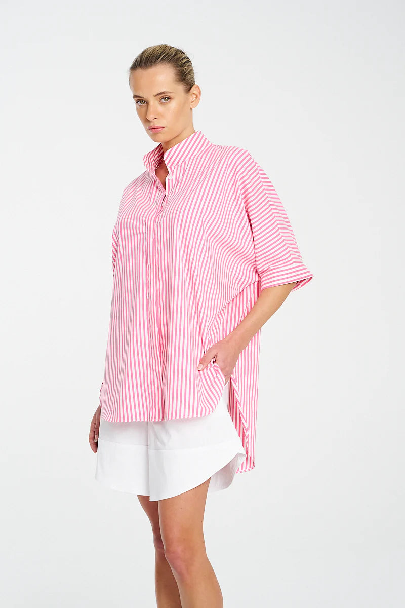 Villa Overshirt - Hot Pink/White
