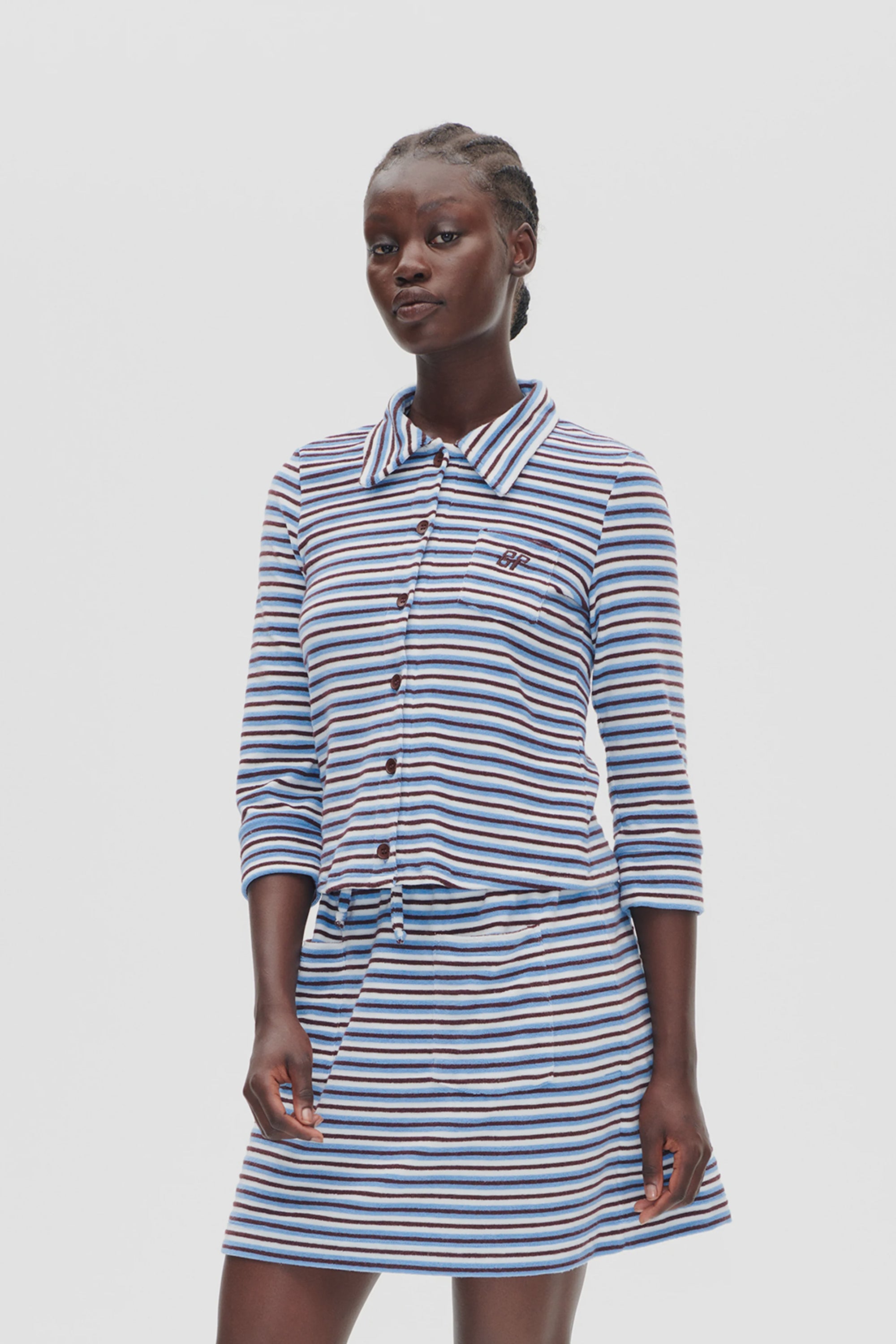 Jannike Cardigan/Shirt - Wedgewood Stripebau