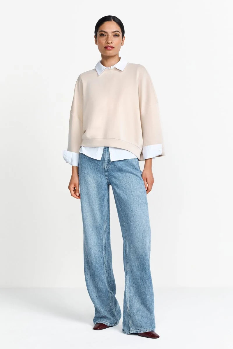 RR Cropped Oversize Sweater - White Stone