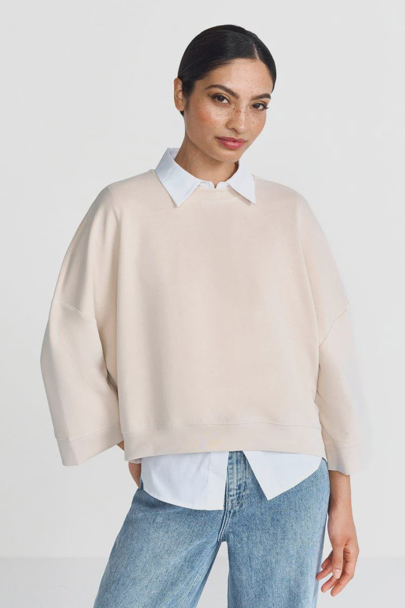 RR Cropped Oversize Sweater - White Stone