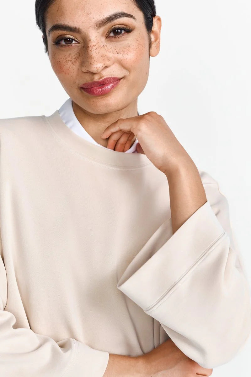 RR Cropped Oversize Sweater - White Stone