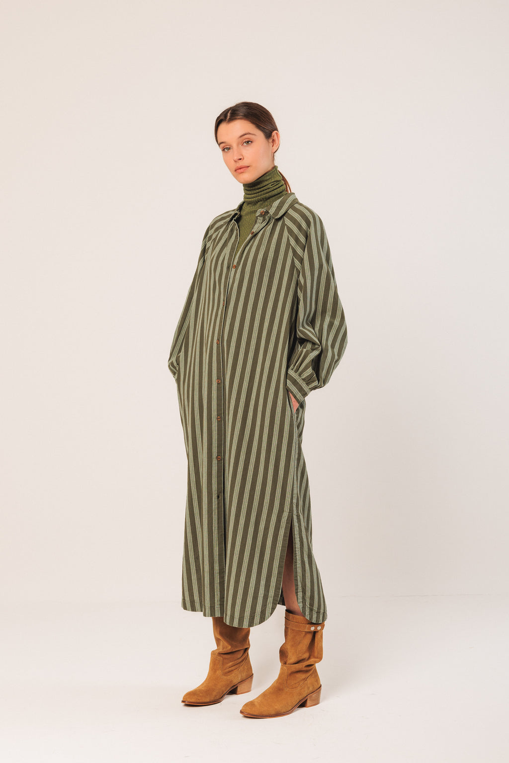 Oversized Striped Shirt Dress