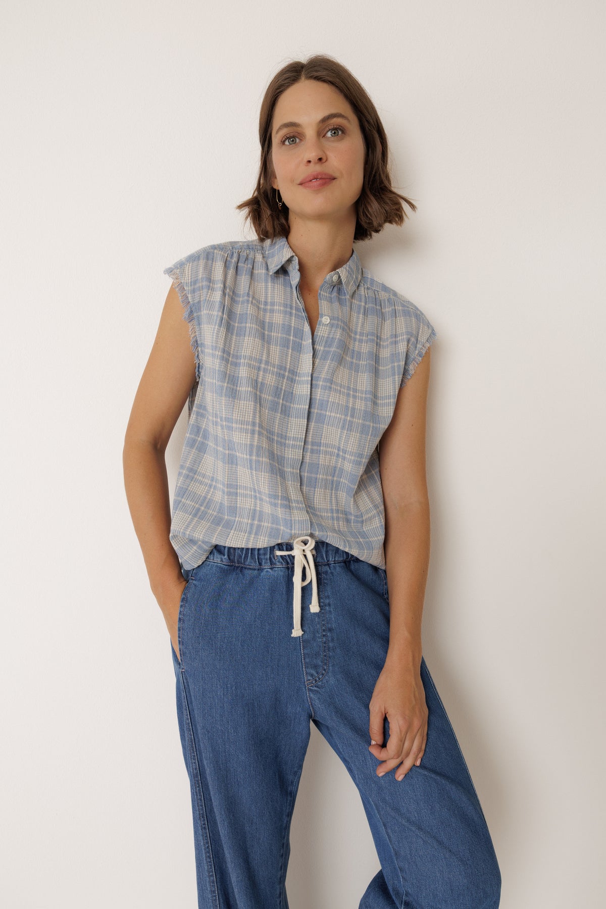 Cotton Checked Sleeveless Top