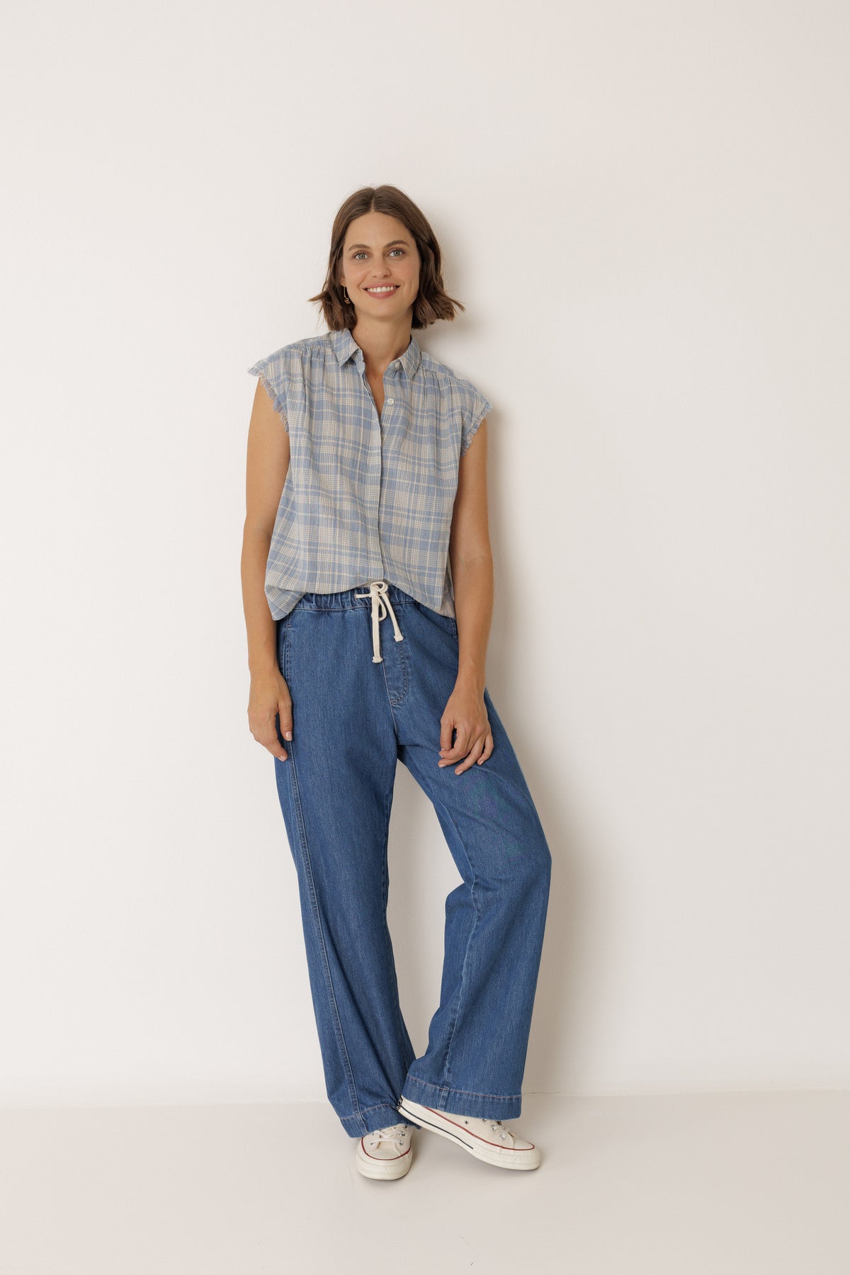 Cotton Checked Sleeveless Top