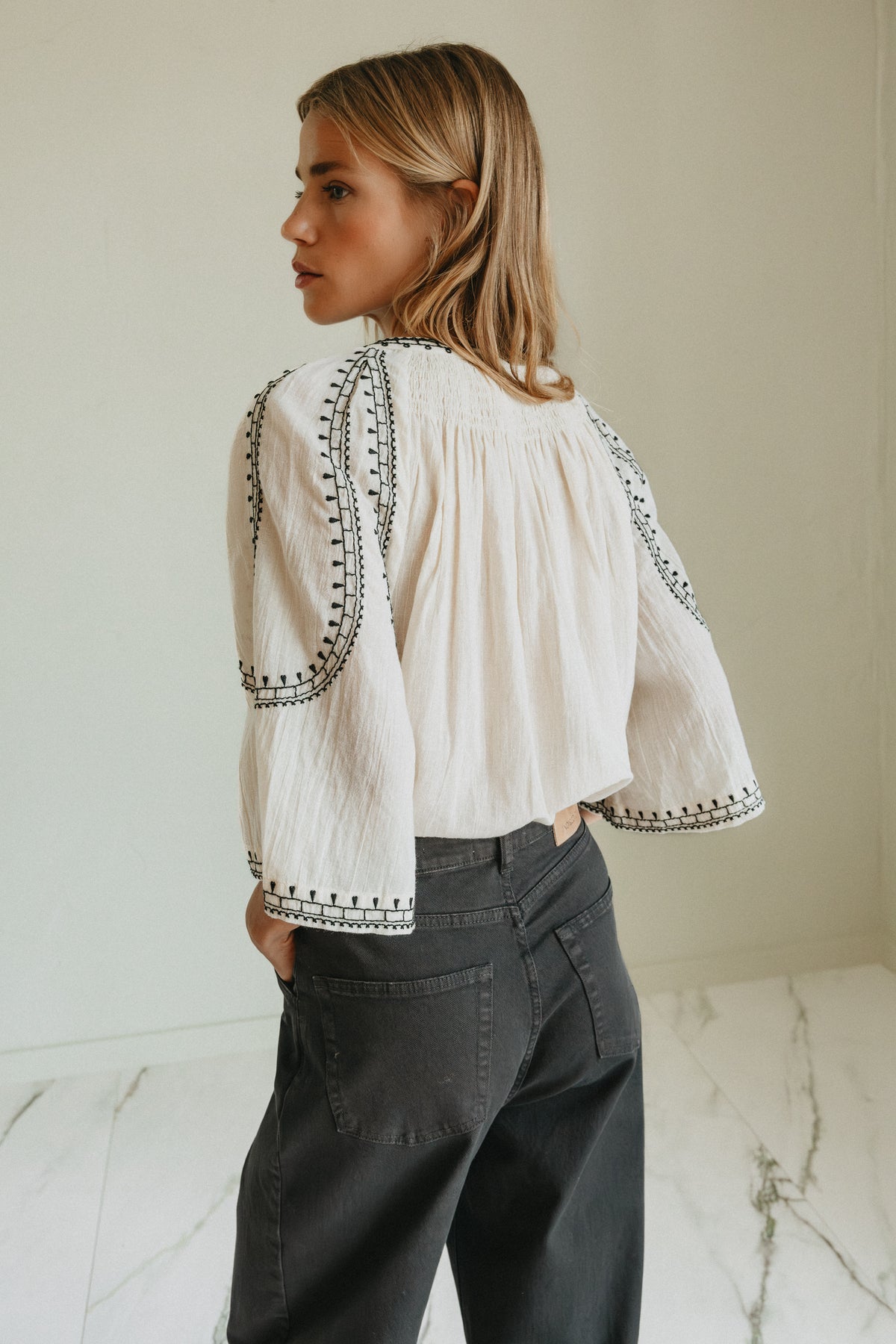 Embroidered Bell Sleeve Top