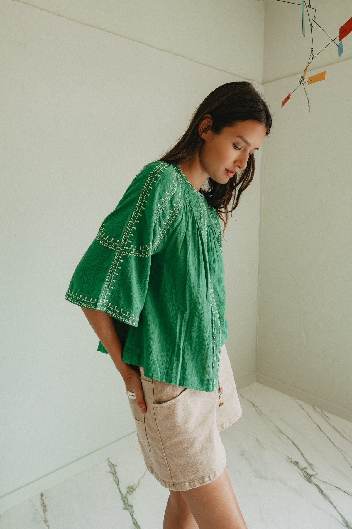 Embroidered Bell Sleeve Top