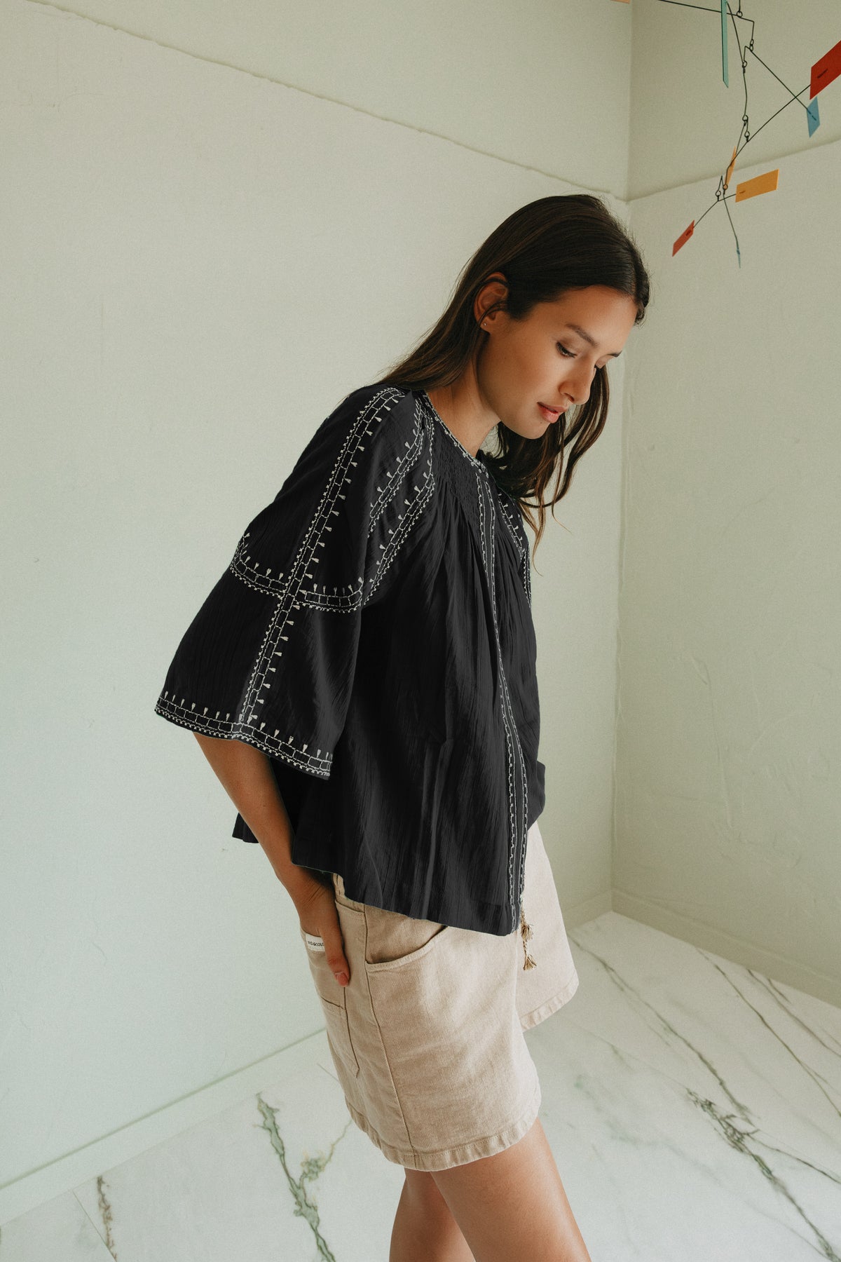 Embroidered Bell Sleeve Top