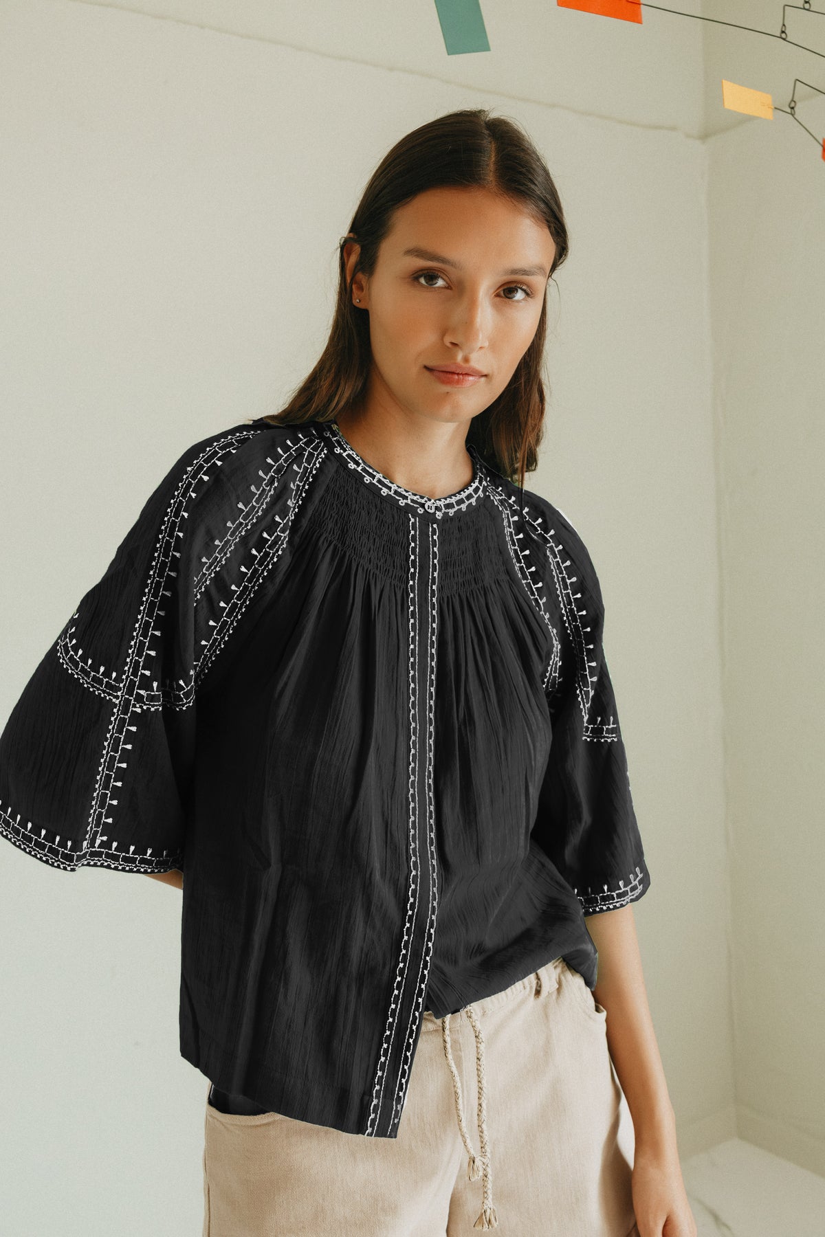 Embroidered Bell Sleeve Top