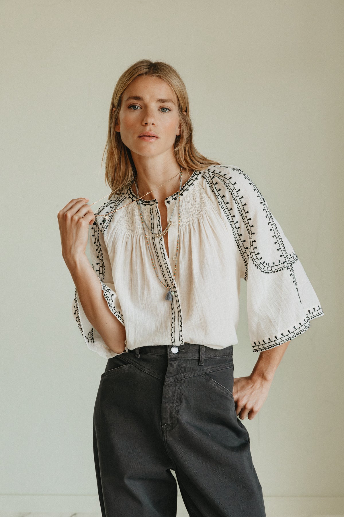 Embroidered Bell Sleeve Top