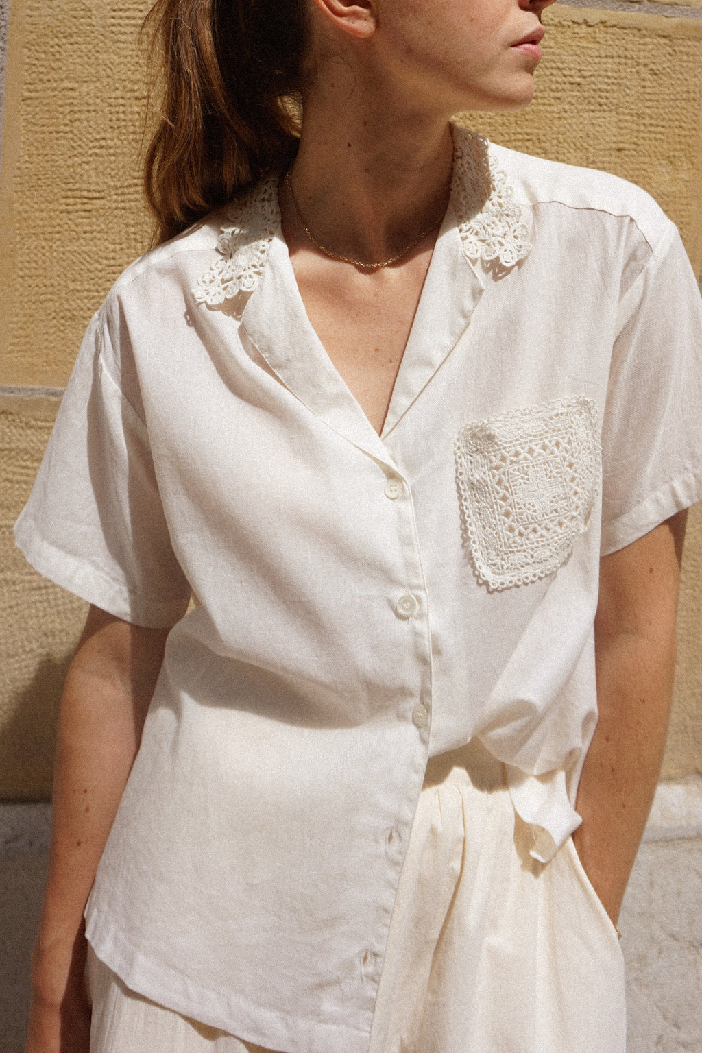 White Crochet Pocket Shirt