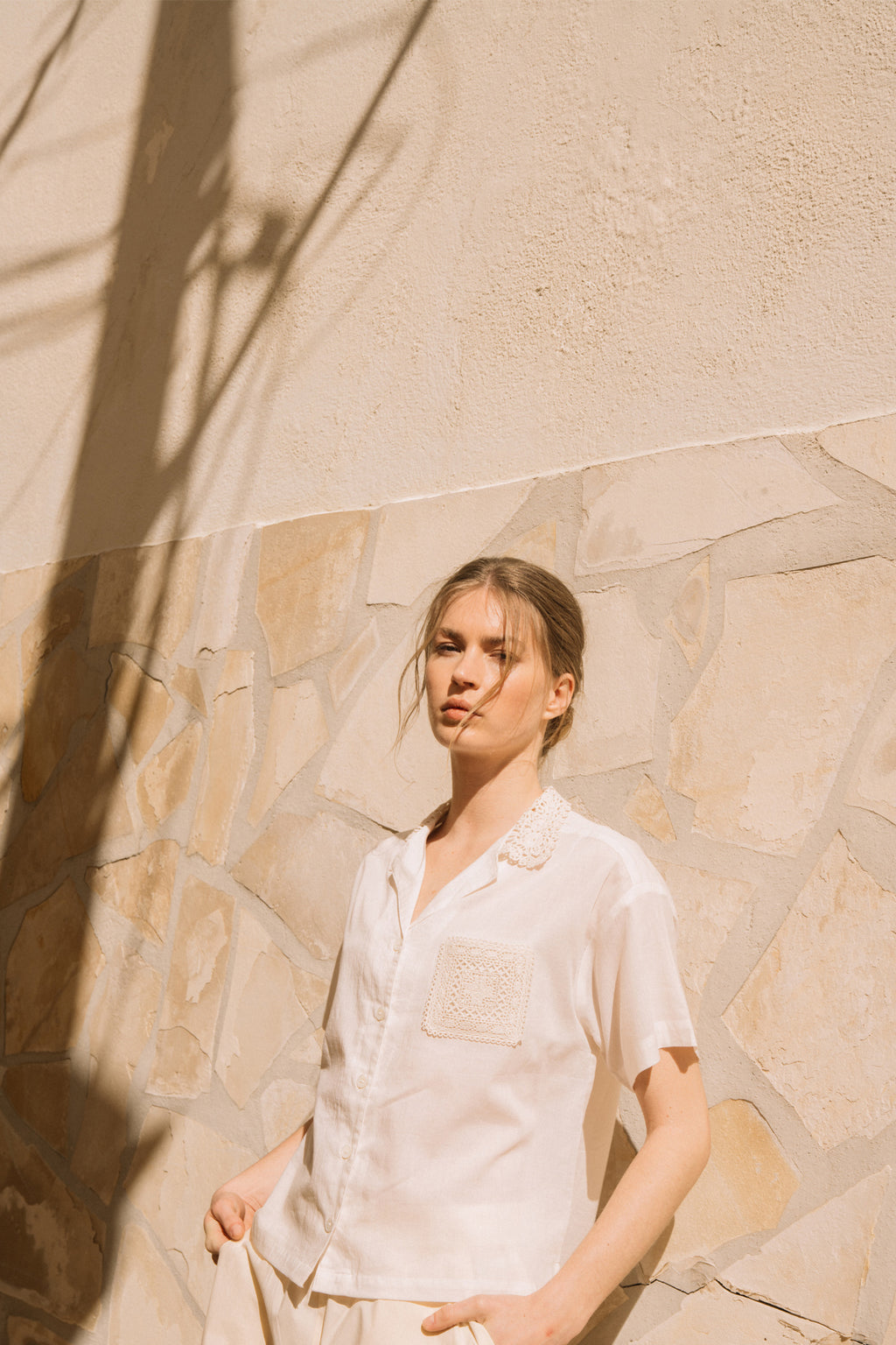 White Crochet Pocket Shirt