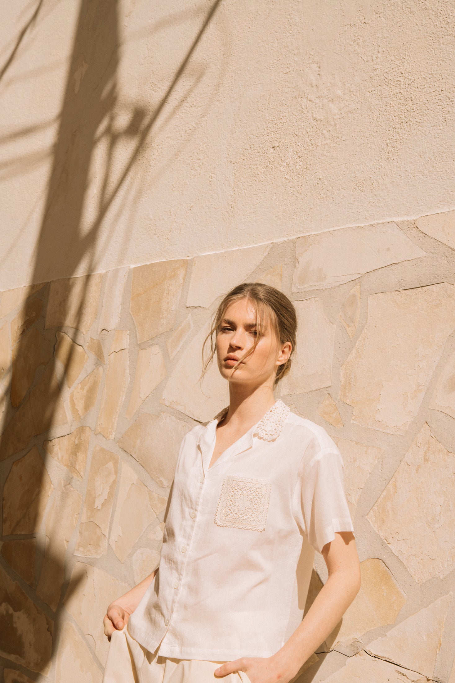 White Crochet Pocket Shirt