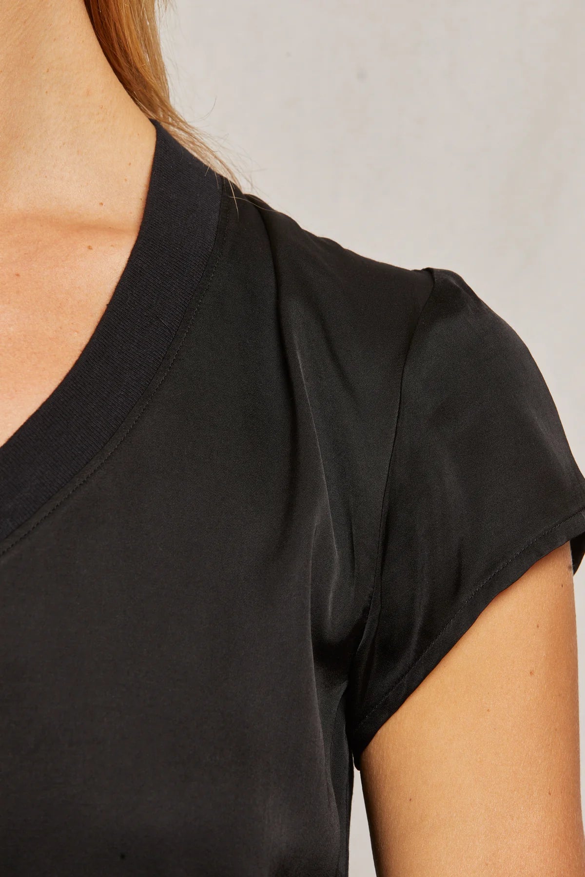 Amelie Satin V Neck Tee