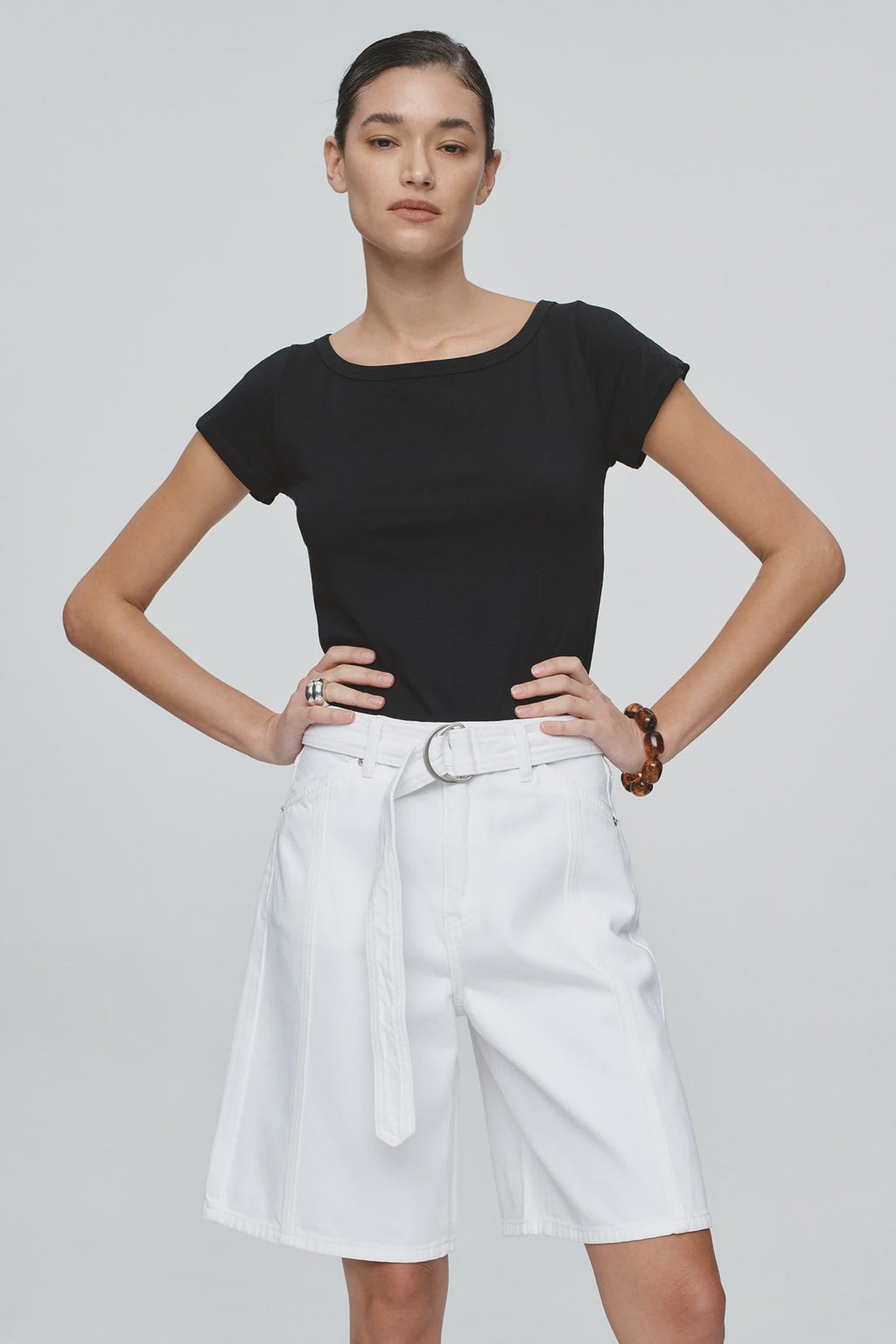 Belted Jean Short - Blanc