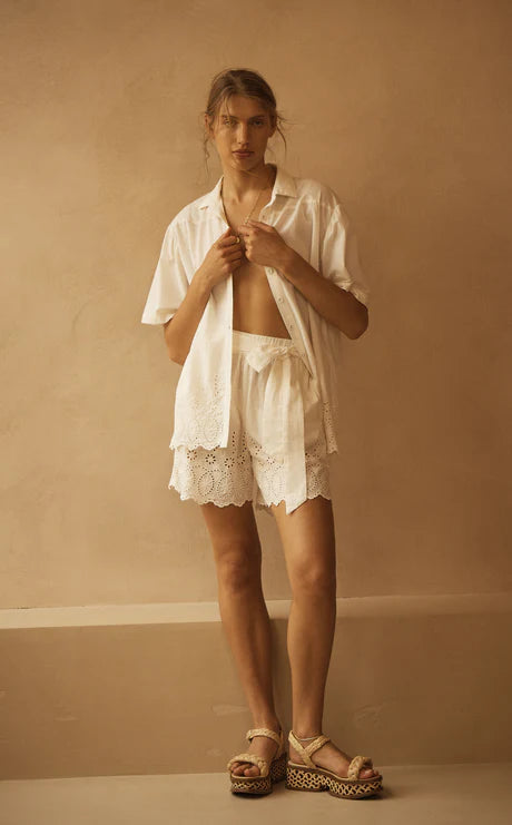 Lace Cut Out Belted Short