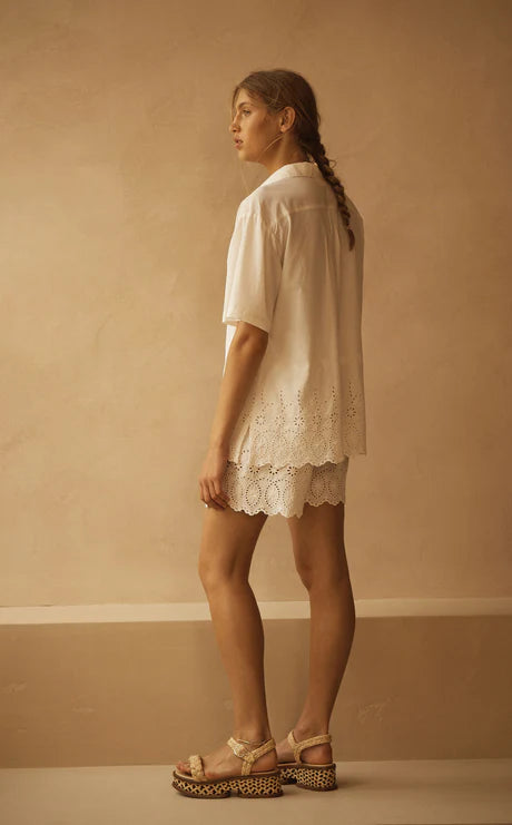 Lace Cut Out Short Sleeve Shirt