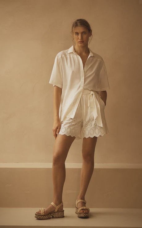 Lace Cut Out Short Sleeve Shirt