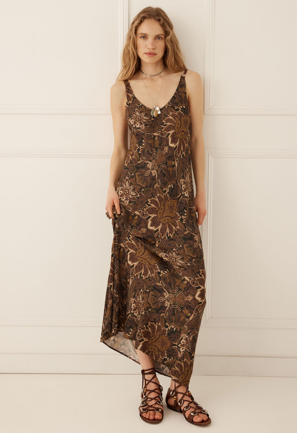 Damask Bias Dress - Walnut