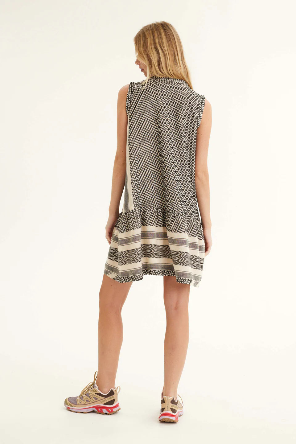 Dress 2 V Neck No Sleeves - Ecru/Black