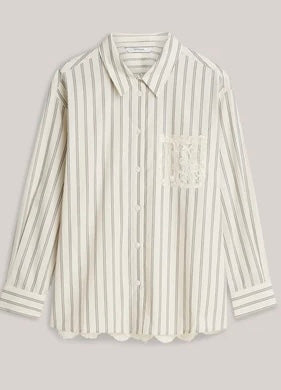 Ivory Stripe Lace Back Blouse