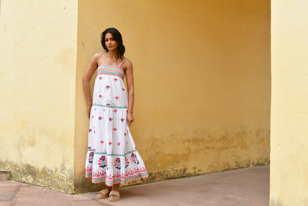 Hummingbird Embroidered Swing Maxi