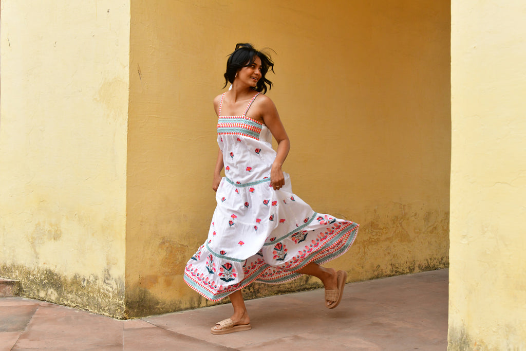 Hummingbird Embroidered Swing Maxi