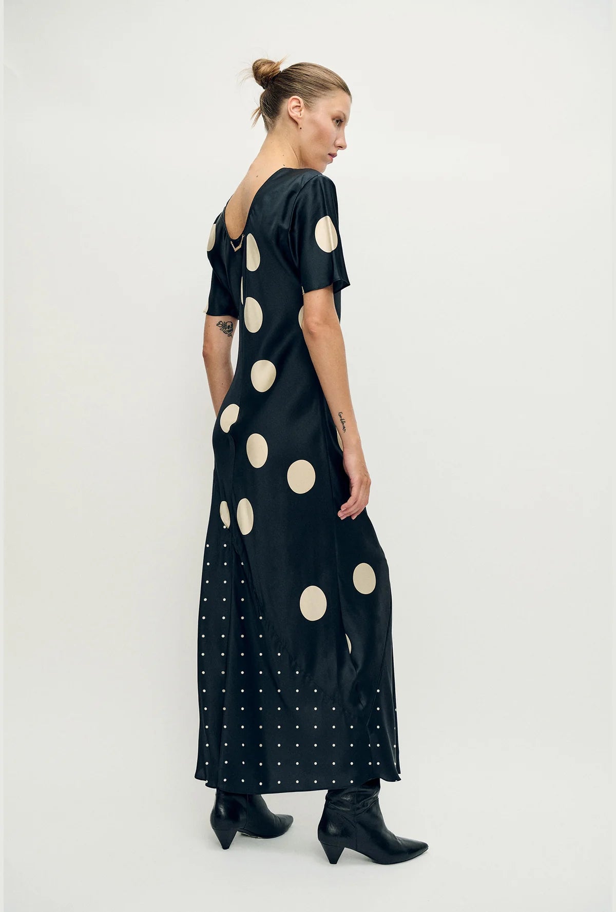 Short Sleeve Bias Dress - Large Polka Dots
