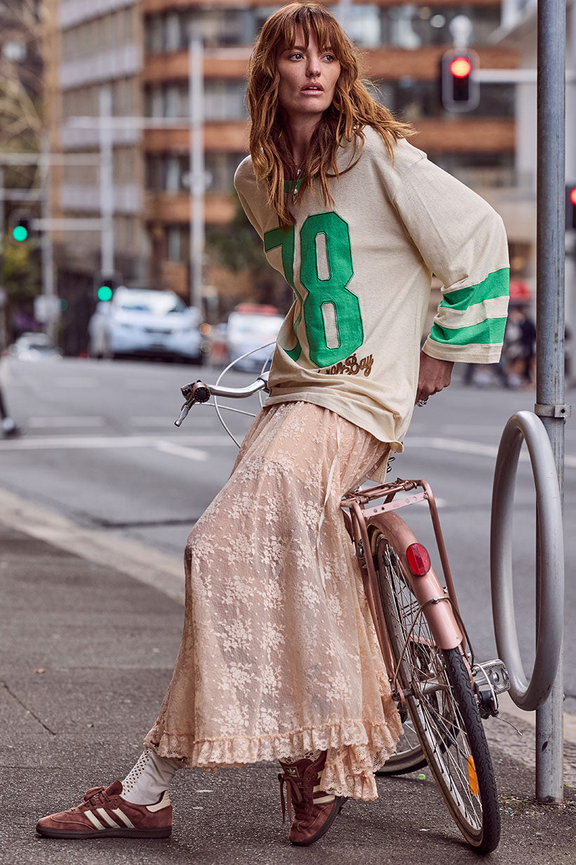 Labyrinth Lace Maxi Skirt - Peach Bliss