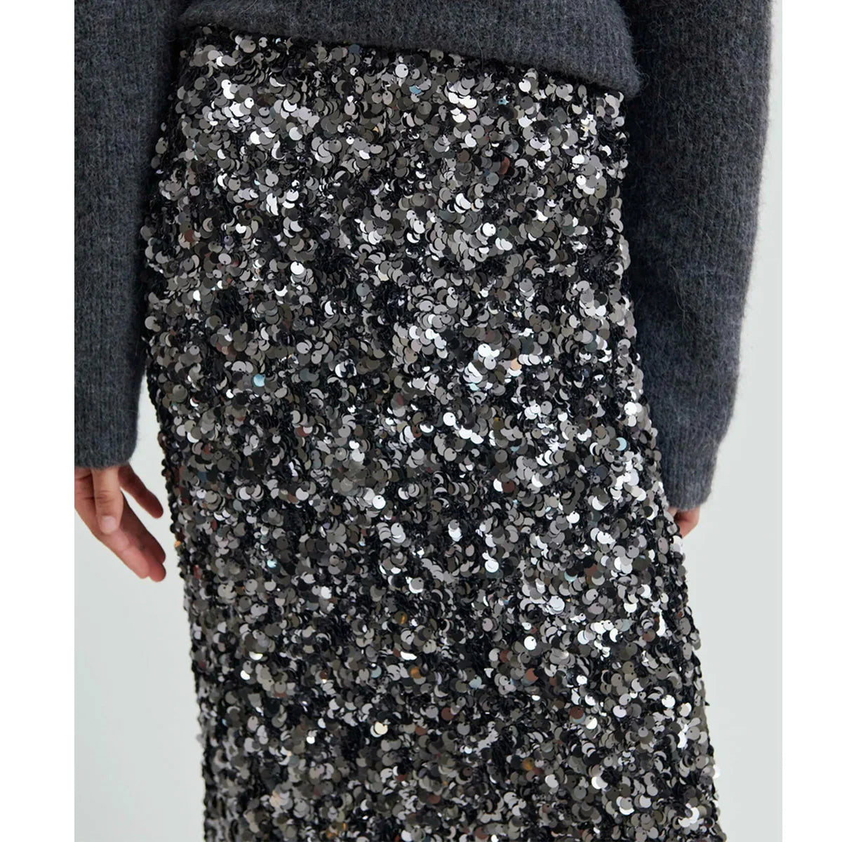 Shiny Sequin Skirt - Grey