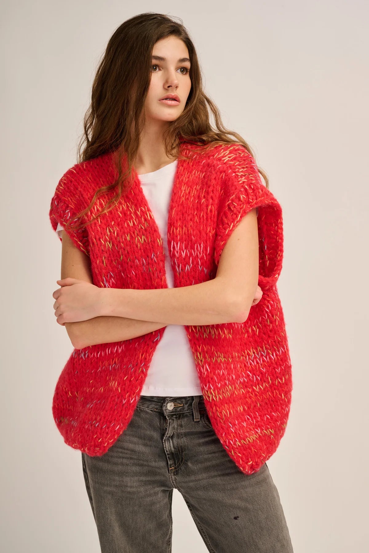 Mae Sleeveless Cardigan - Red Multi