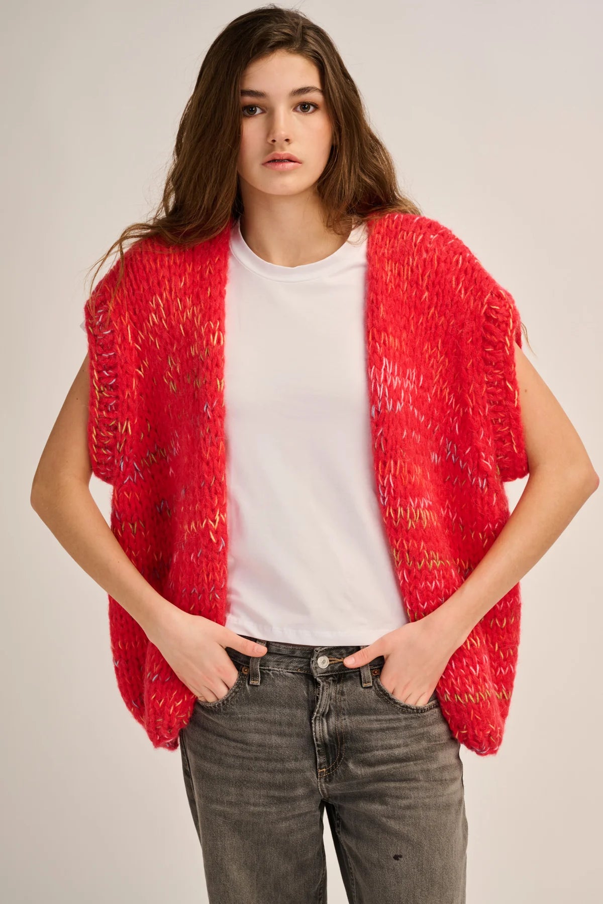 Mae Sleeveless Cardigan - Red Multi