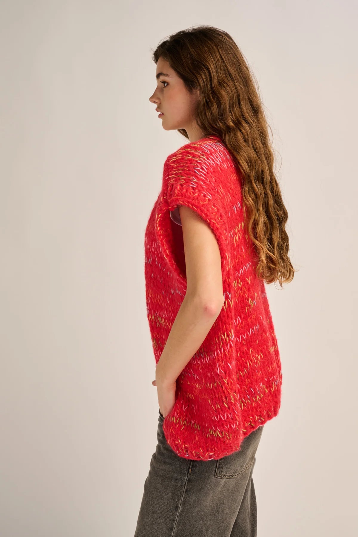 Mae Sleeveless Cardigan - Red Multi