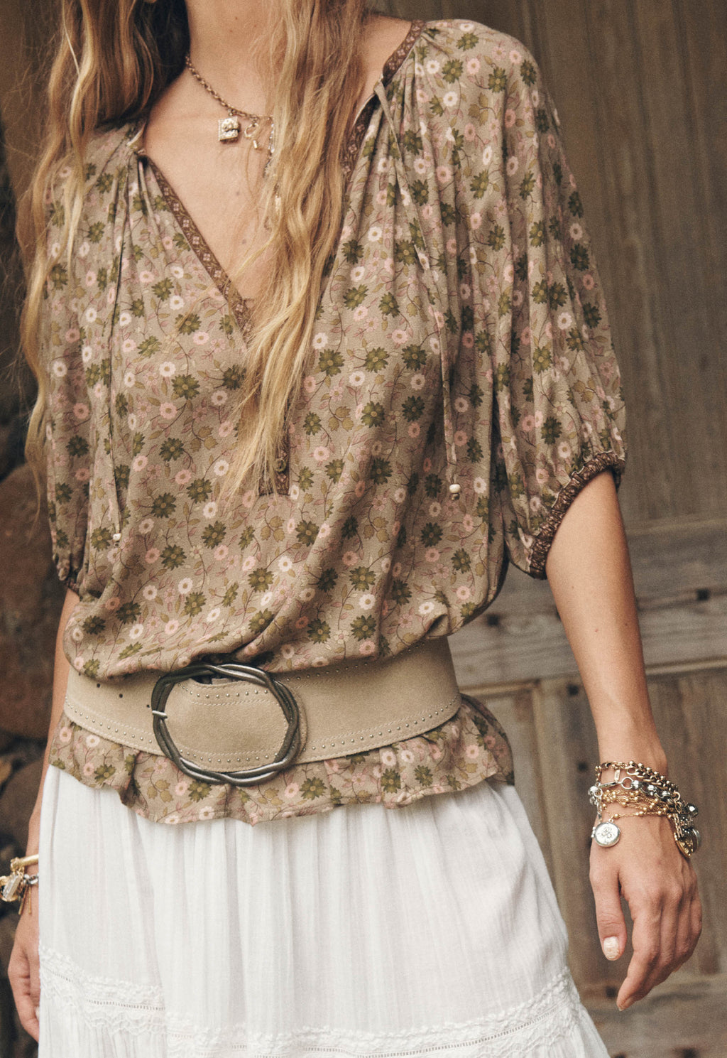 Swan Lake Short Sleeve Blouse - Sage