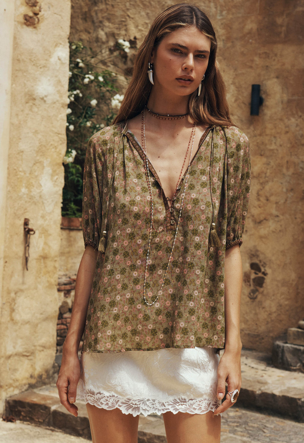 Swan Lake Short Sleeve Blouse - Sage