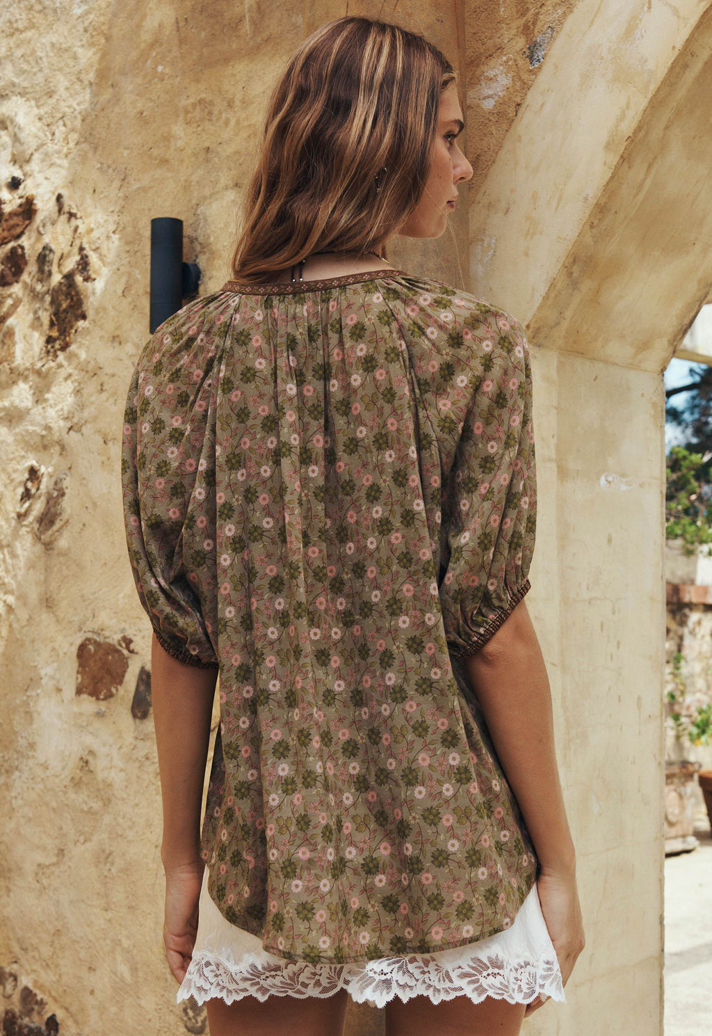 Swan Lake Short Sleeve Blouse - Sage