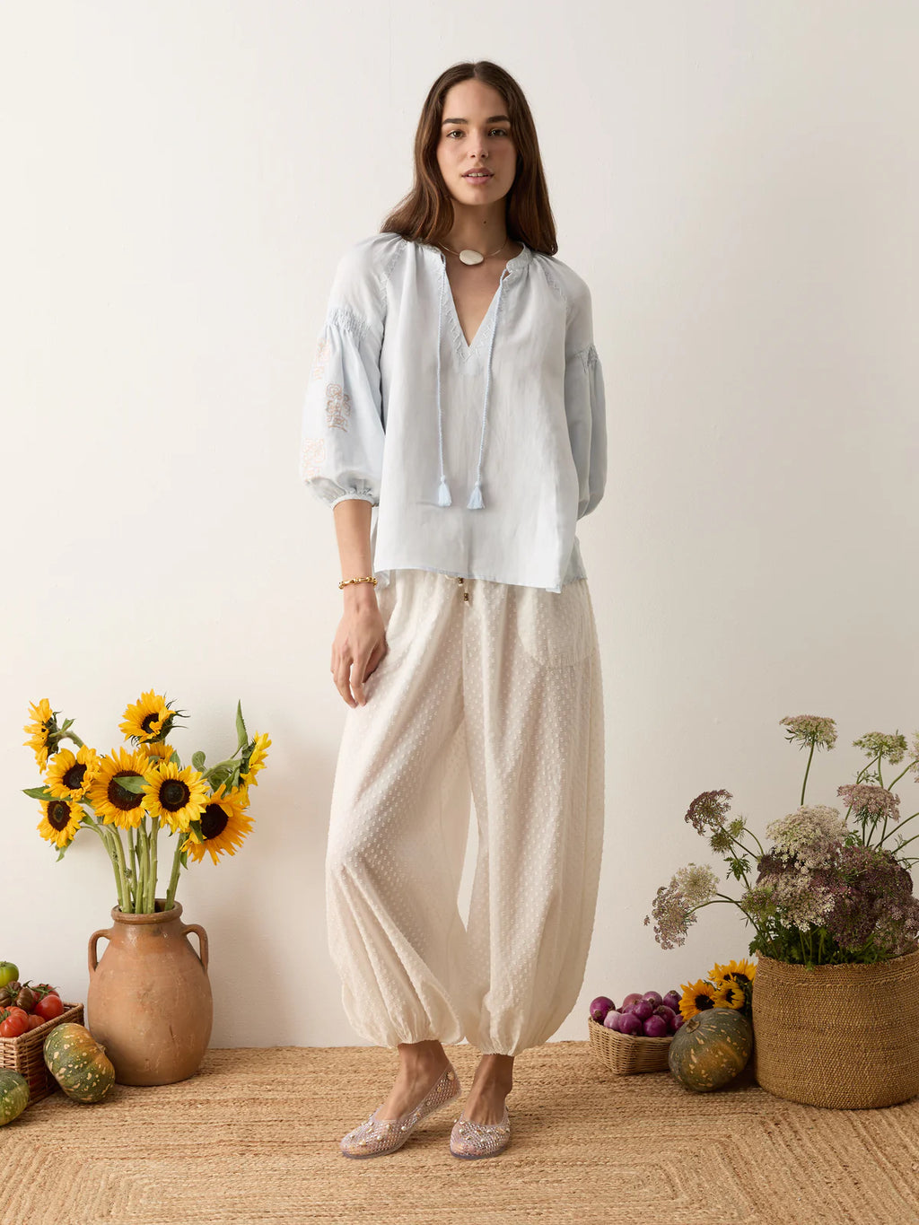 Malissa Embroidered Blouse - Sky