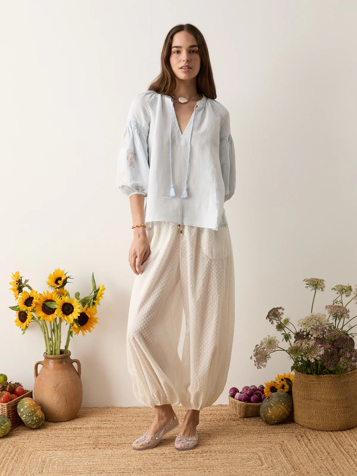 Malissa Embroidered Blouse - Sky