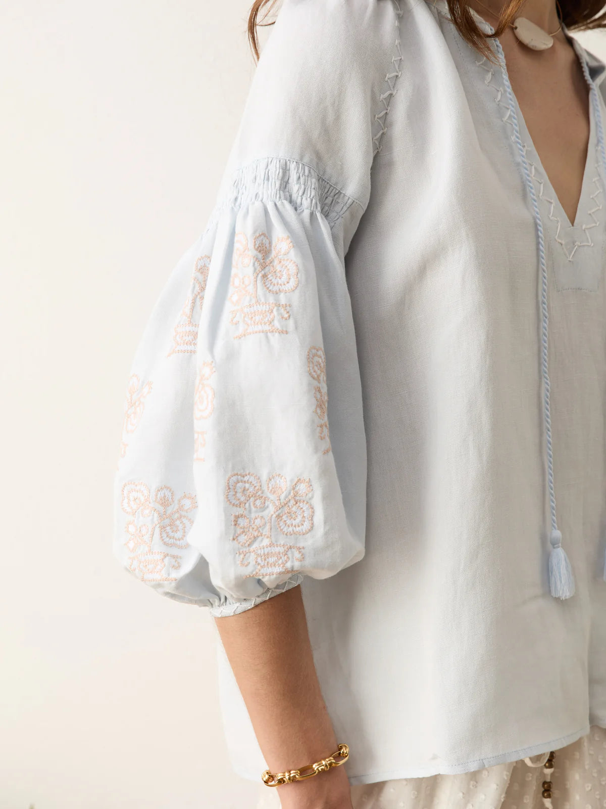 Malissa Embroidered Blouse - Sky