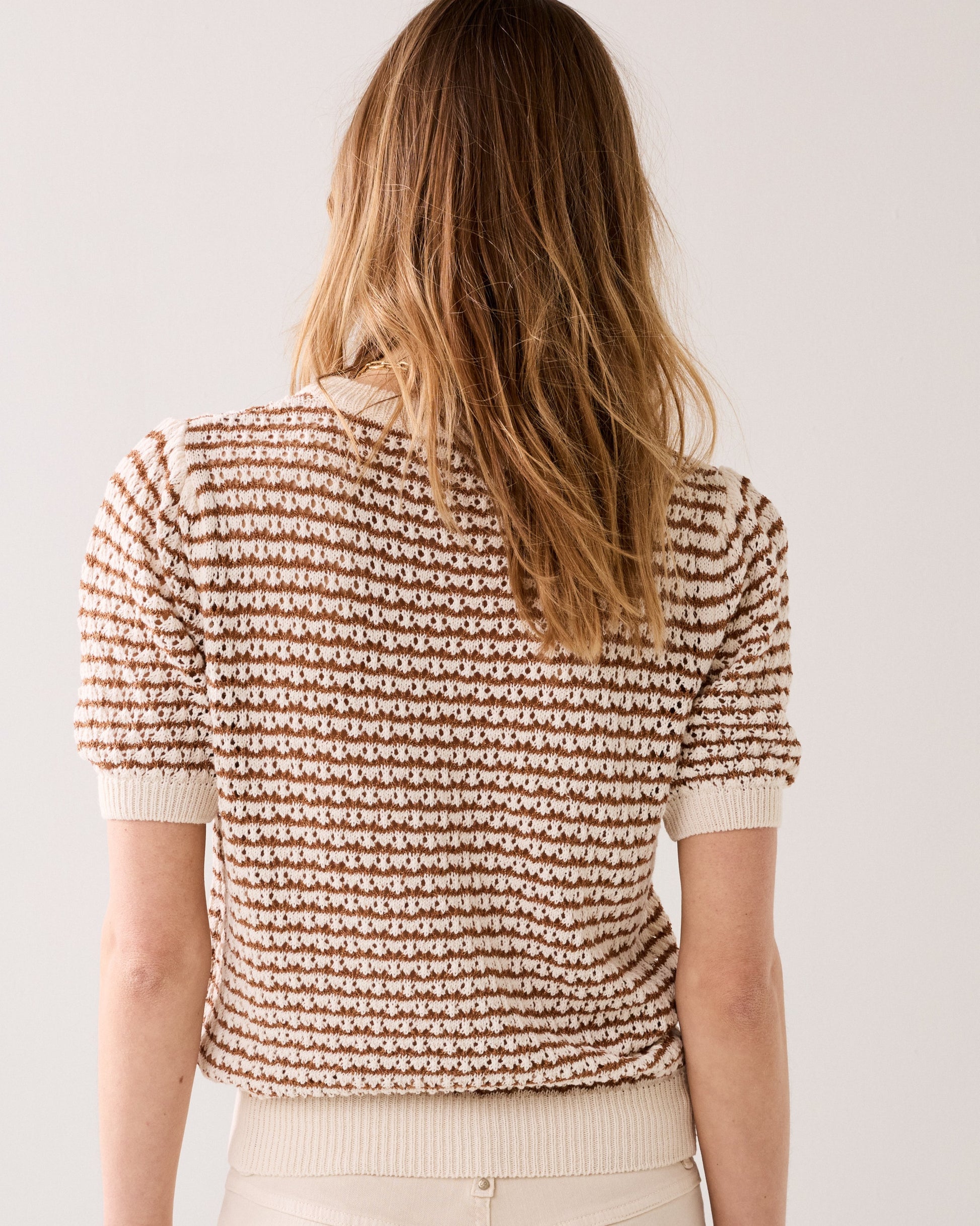 Short Sleeve stripe knit with shimmer