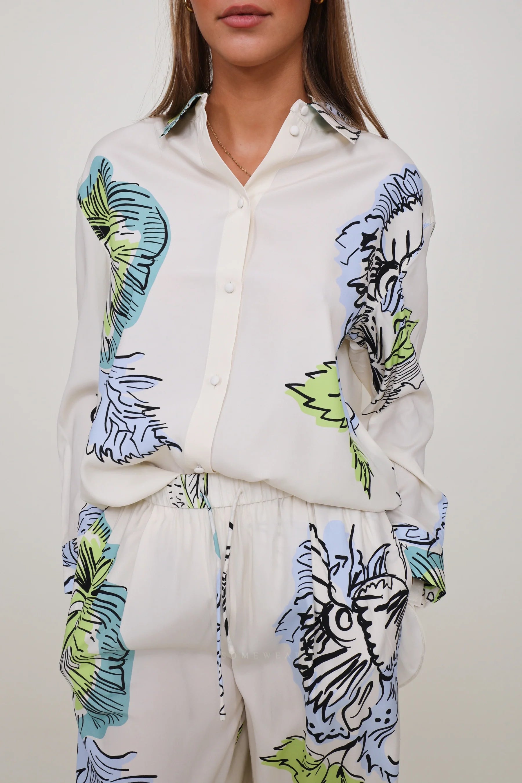 Sap Green Flower Print Shirt