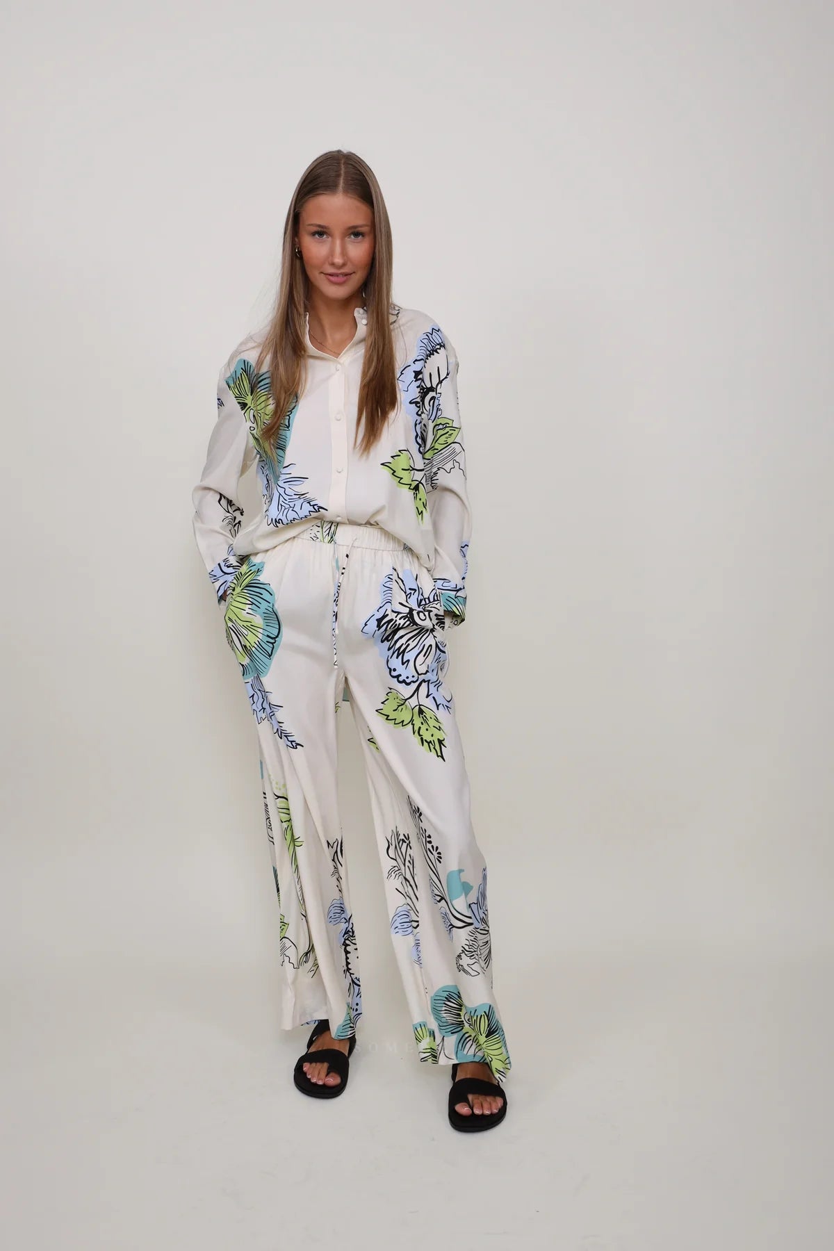 Sap Green Flower Print Shirt
