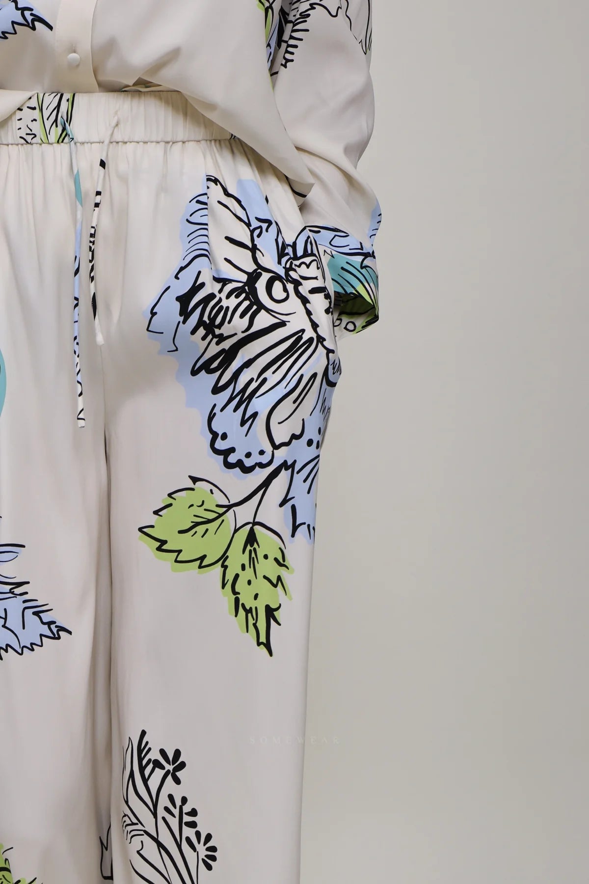 Sap Green Flower Print Trousers