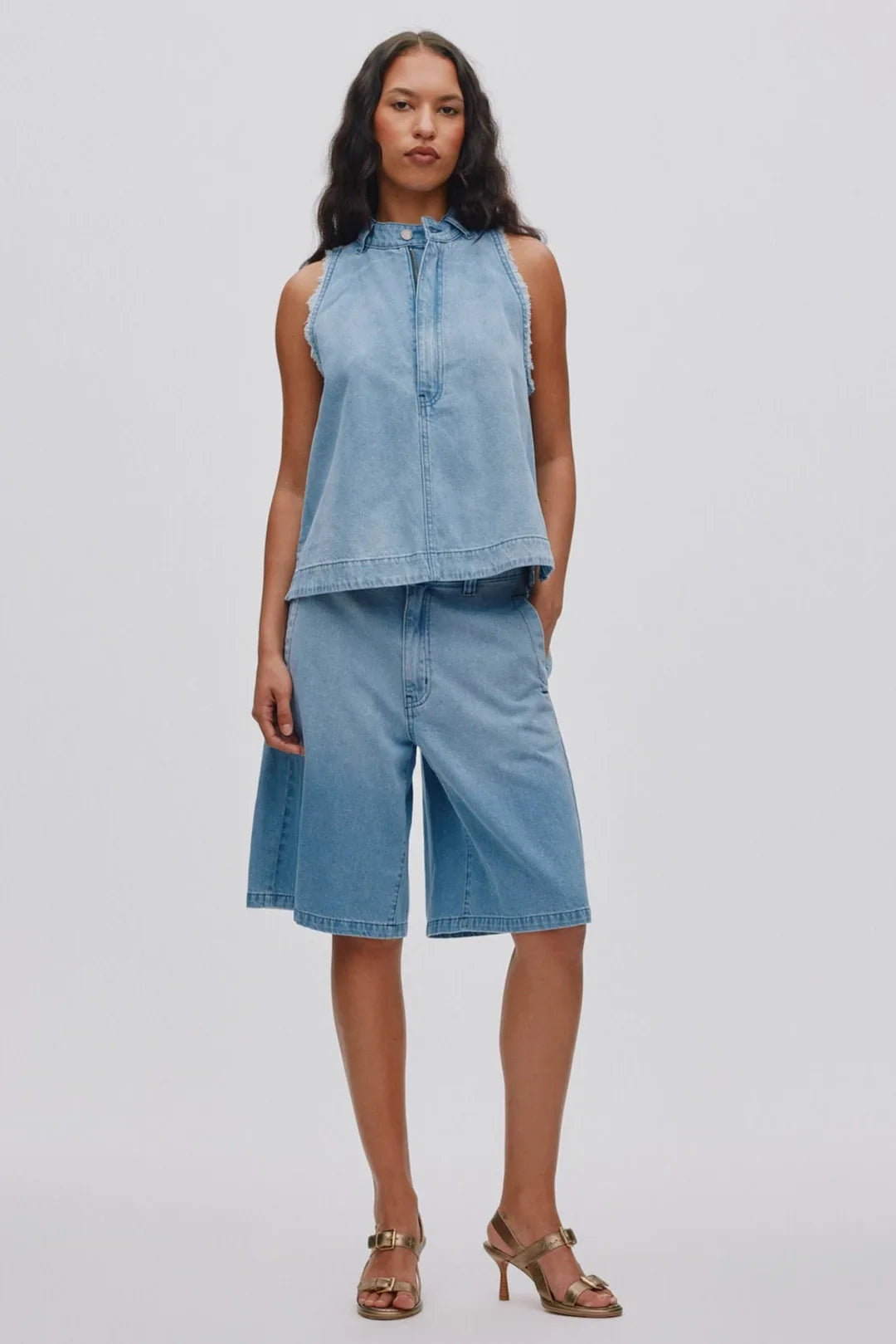 Faya Light Denim Halter Top