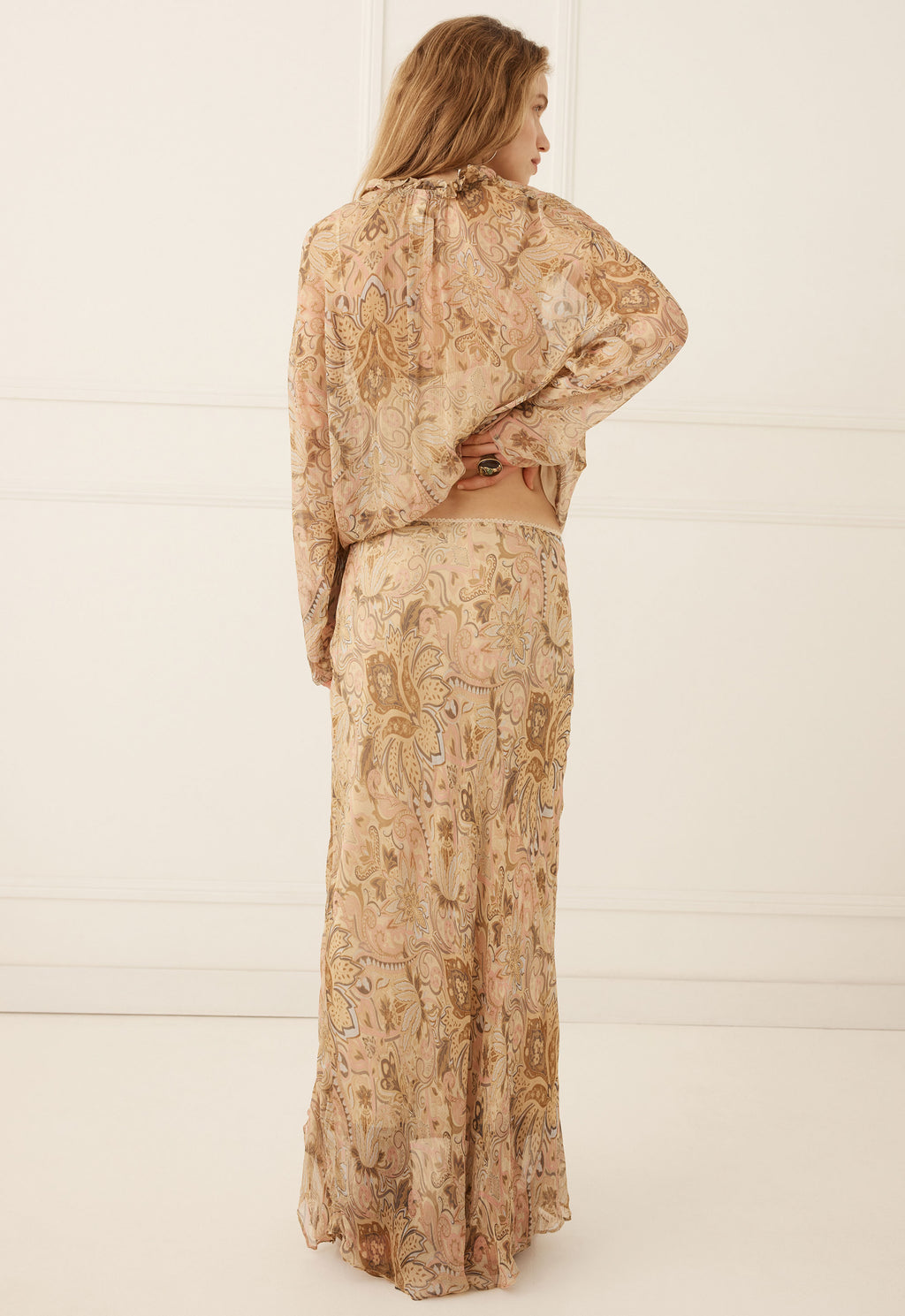 Damask L/Sleeve Blouse - Chai