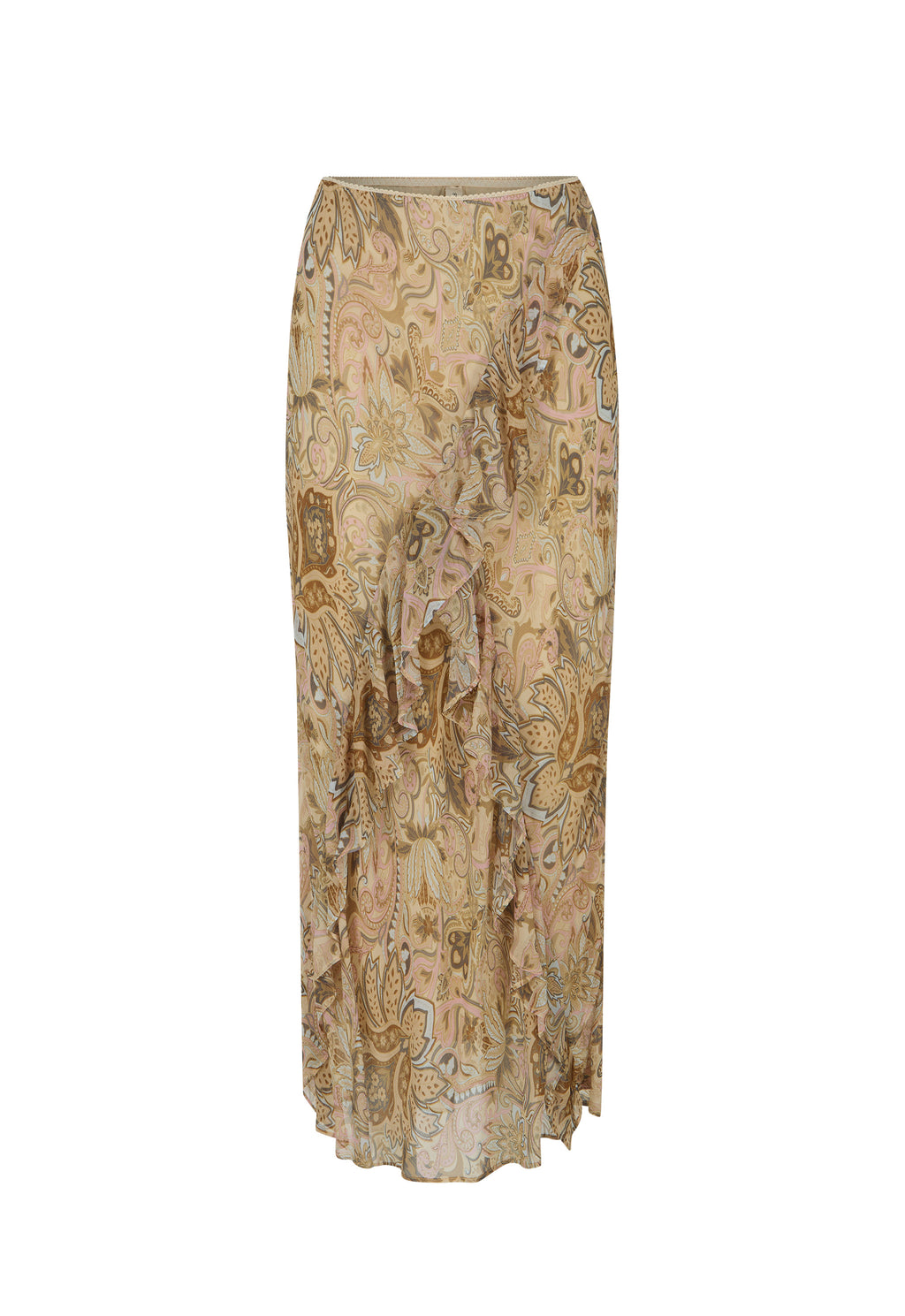 Damask Ruffle Midi Skirt - Chai