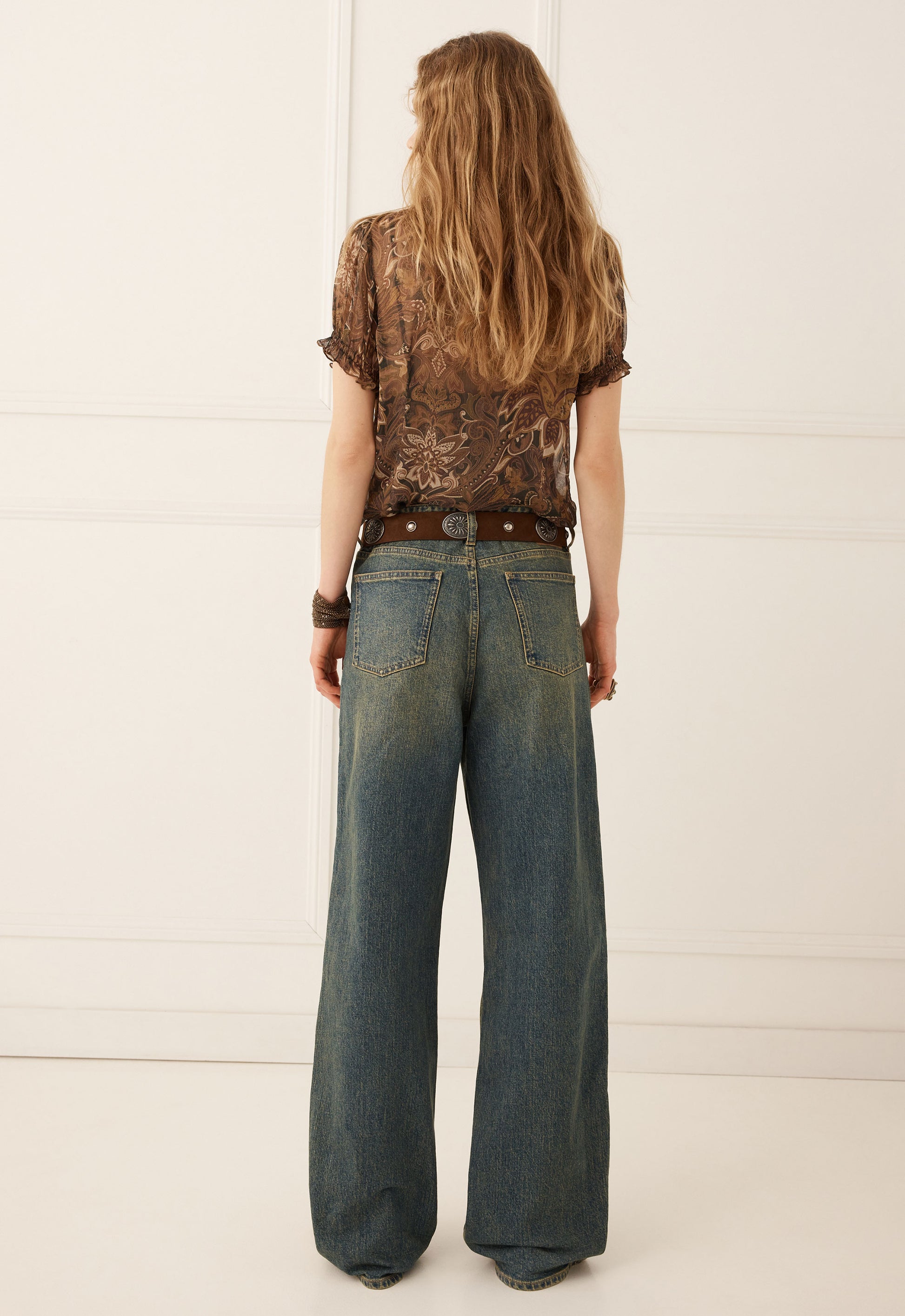 Damask S/Sleeve Blouse - Walnut